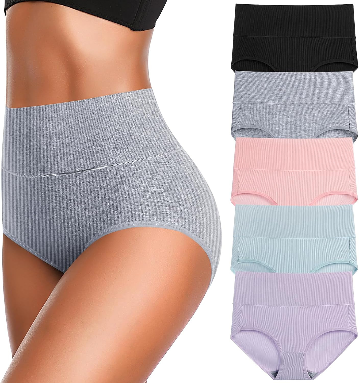 Women’S High Waist Cotton Underwear Super Stretchy Briefs Full Coverage Panties