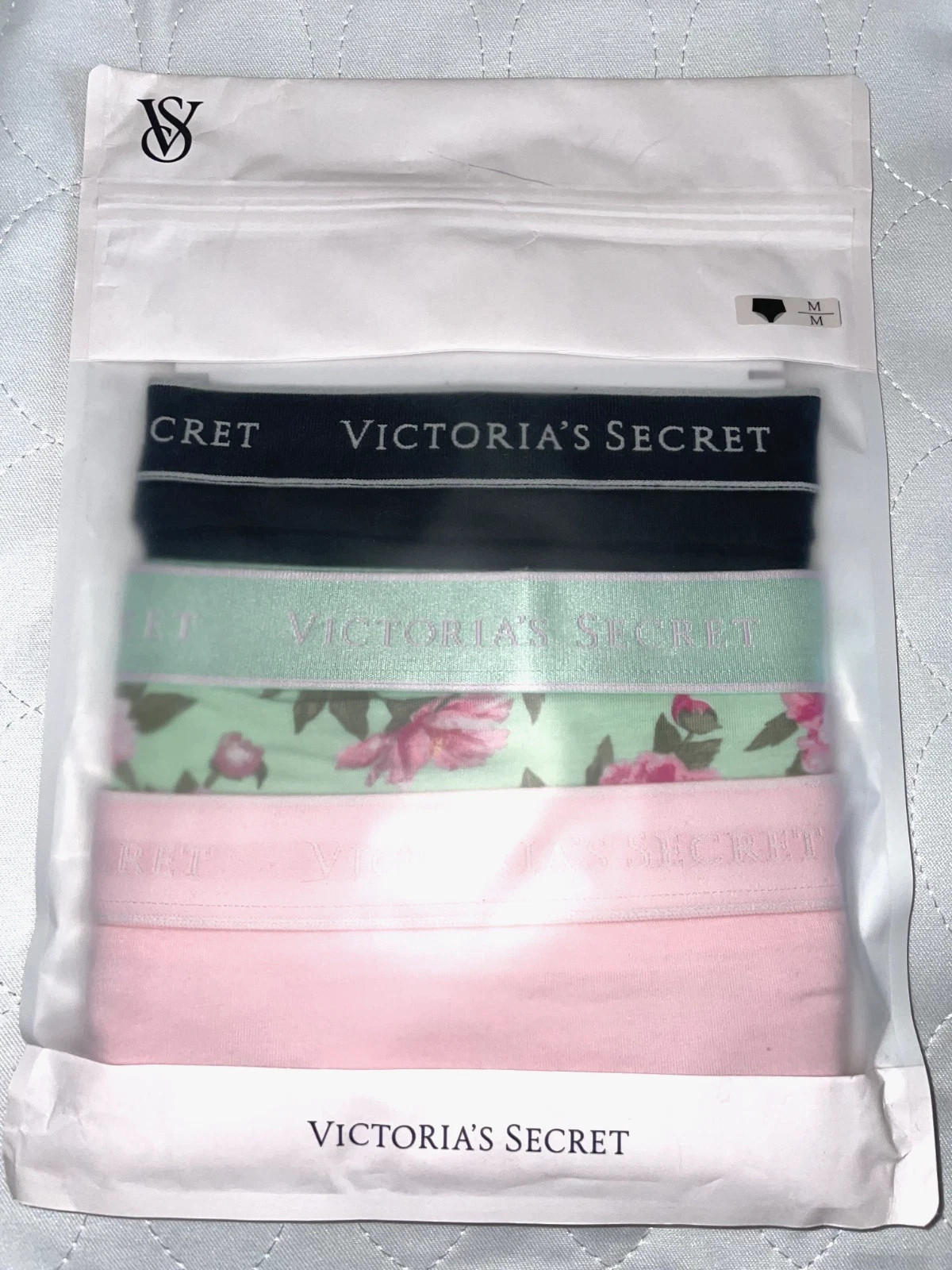 Victoria Secret BRIEF 3-pack Panties Womens M Logo Band Floral cotton blend NWT