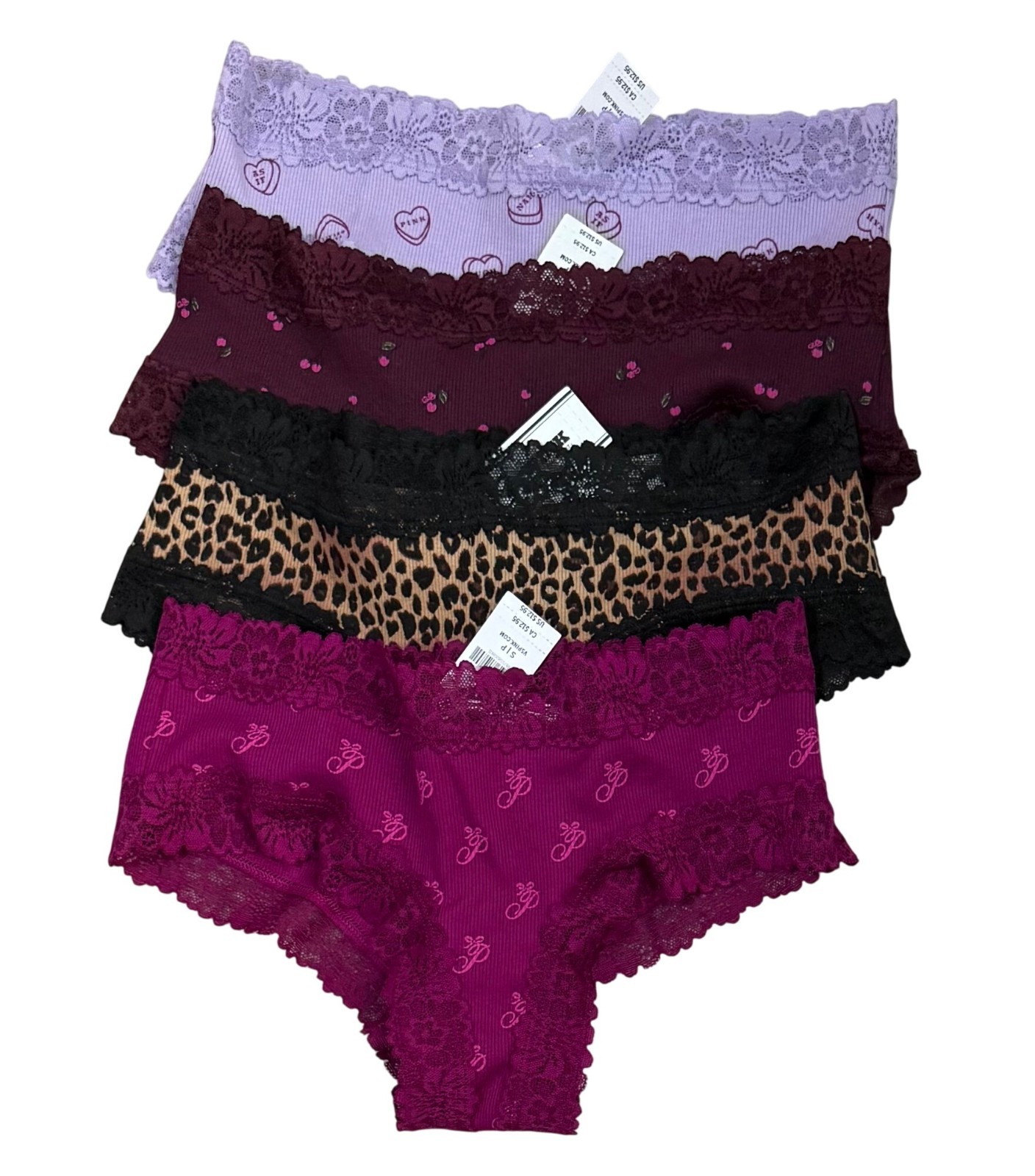 5 Victoria’s Secret New PINK Wink Lace Trim Panties Size Small NWT