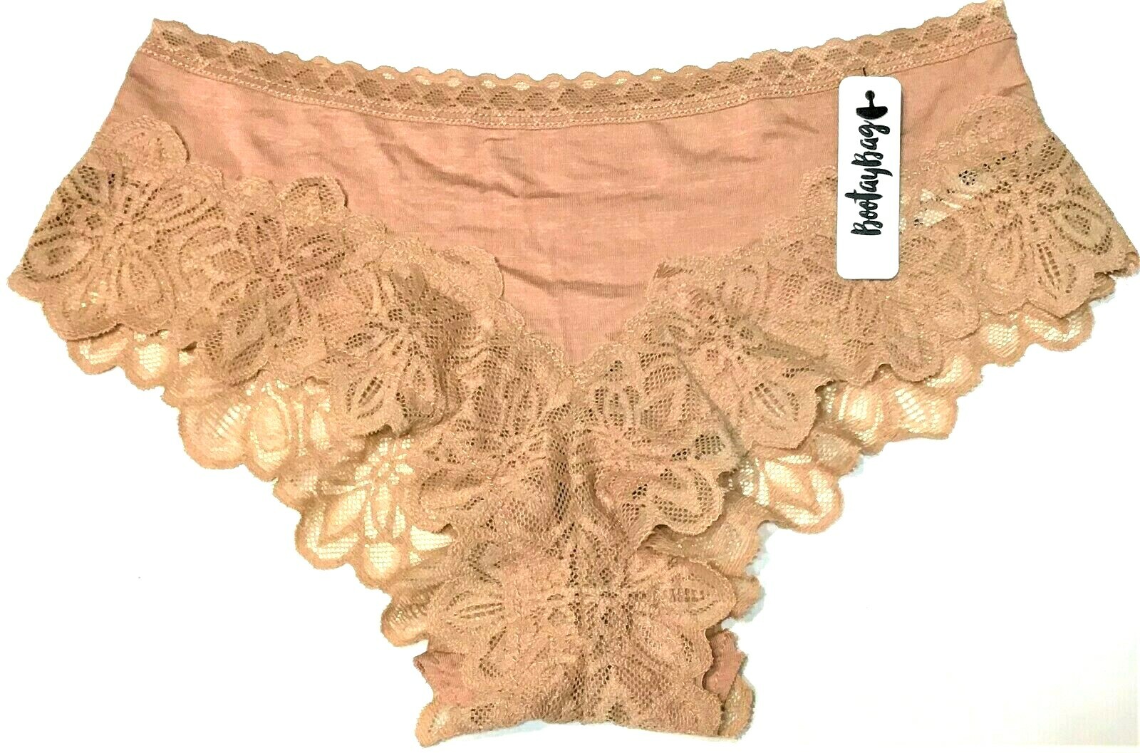 large – NWT BootayBag beige hipster panty pretty lace trim (d247)