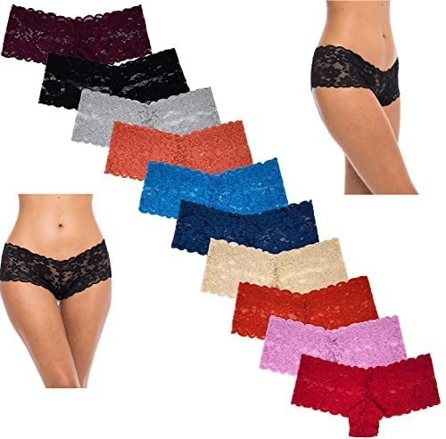 Women’s Lace Hipster Panties | Ultra Soft & Stretchy Hallowed Out Lace Seamle…