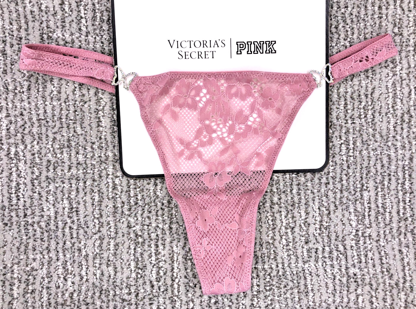 Victoria’s Secret Dream Angels NWT Large Pink Butterfly Lace Thong Panty Bling