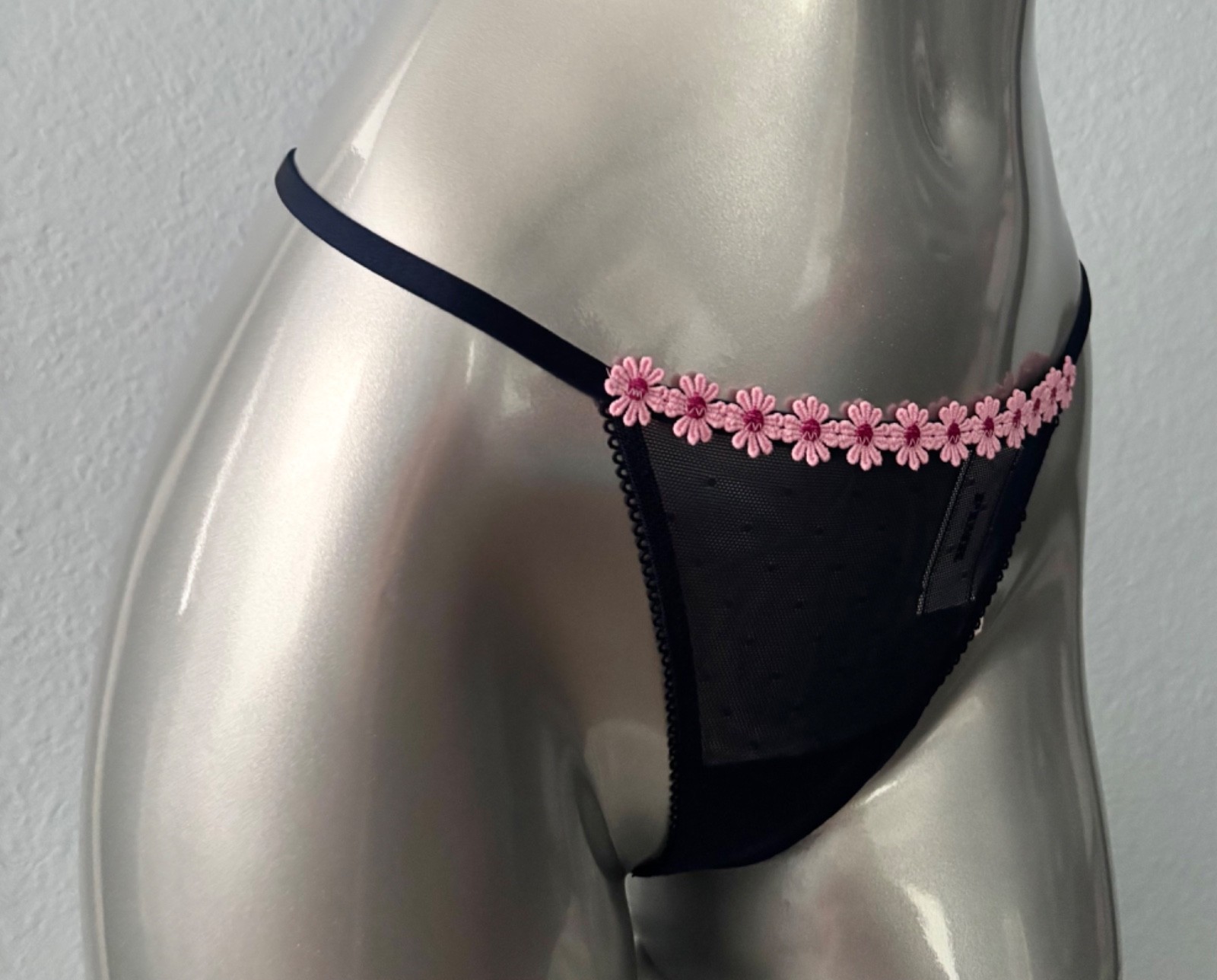 PINK Victoria’s Secret V String Panty Mesh Embroidered Floral Blue S M L XL 2XL
