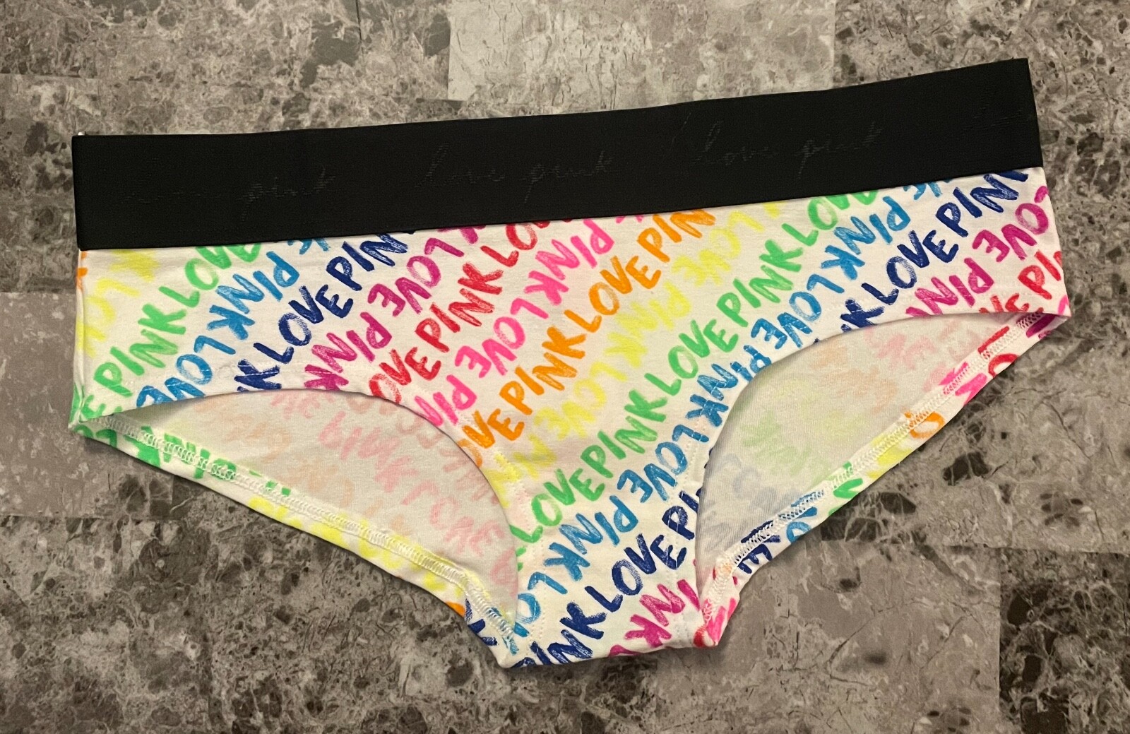 NWT VICTORIA’S SECRET PINK NEON YELLOW BLUE LOGO THICK WAISTBAND HIPSTER PANTIES
