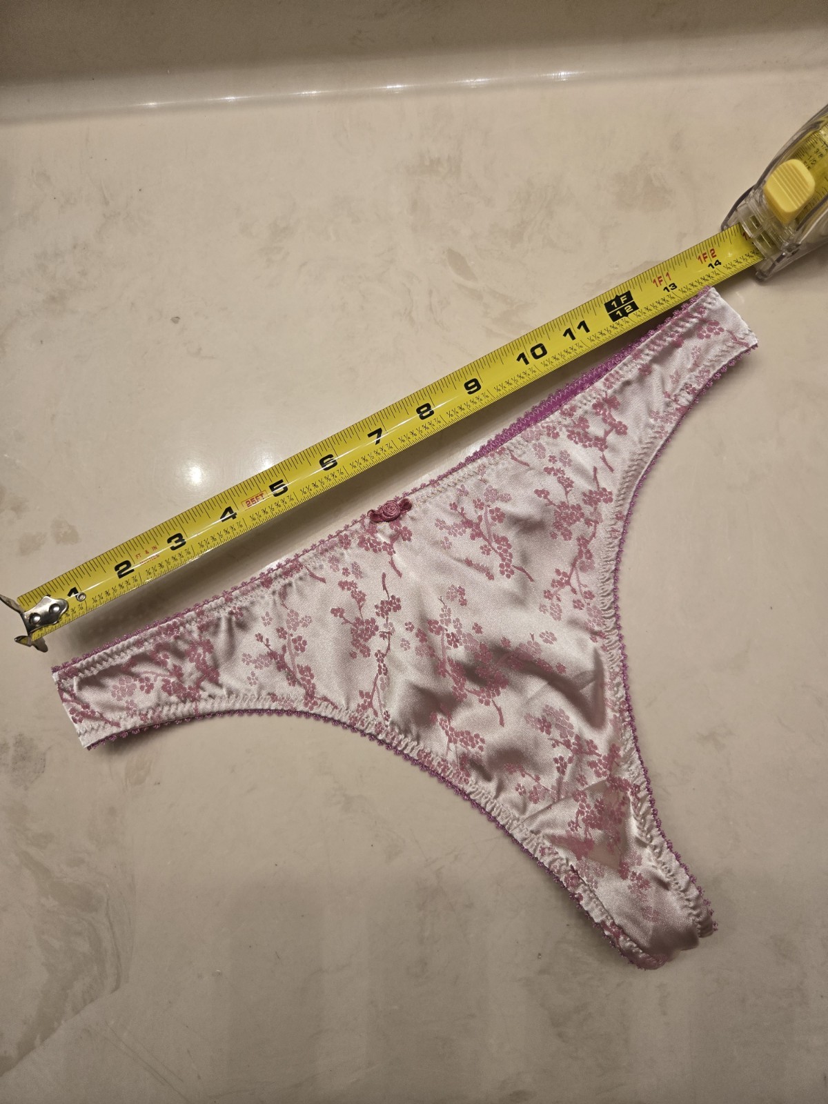 Vintage H&M Silver Satin Thong Pink Floral Design Size Medium Y2k