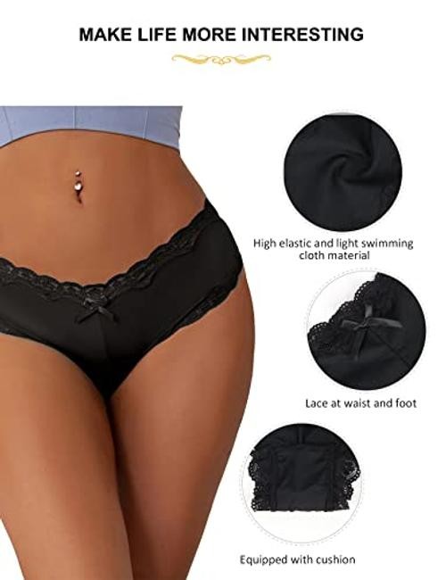 Women Lace Thong Plus Size Sexy Cheeky Panties Stretch X-Large-XX-Large Black
