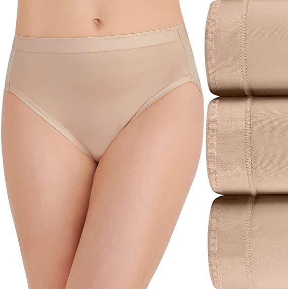 4 pack VANITY FAIR 13164 Comfort Where It Counts Hi cut Panty DAMASK Neutral 9