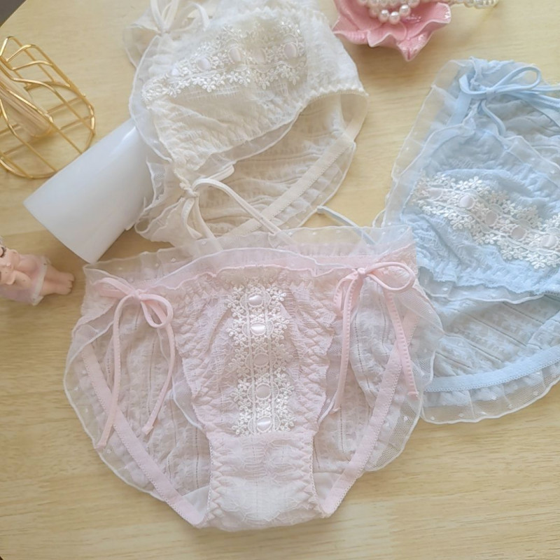 Japanese Women’s Briefs Lace Ruffled Edges Princess Girl Sweet Lace Up Underwear