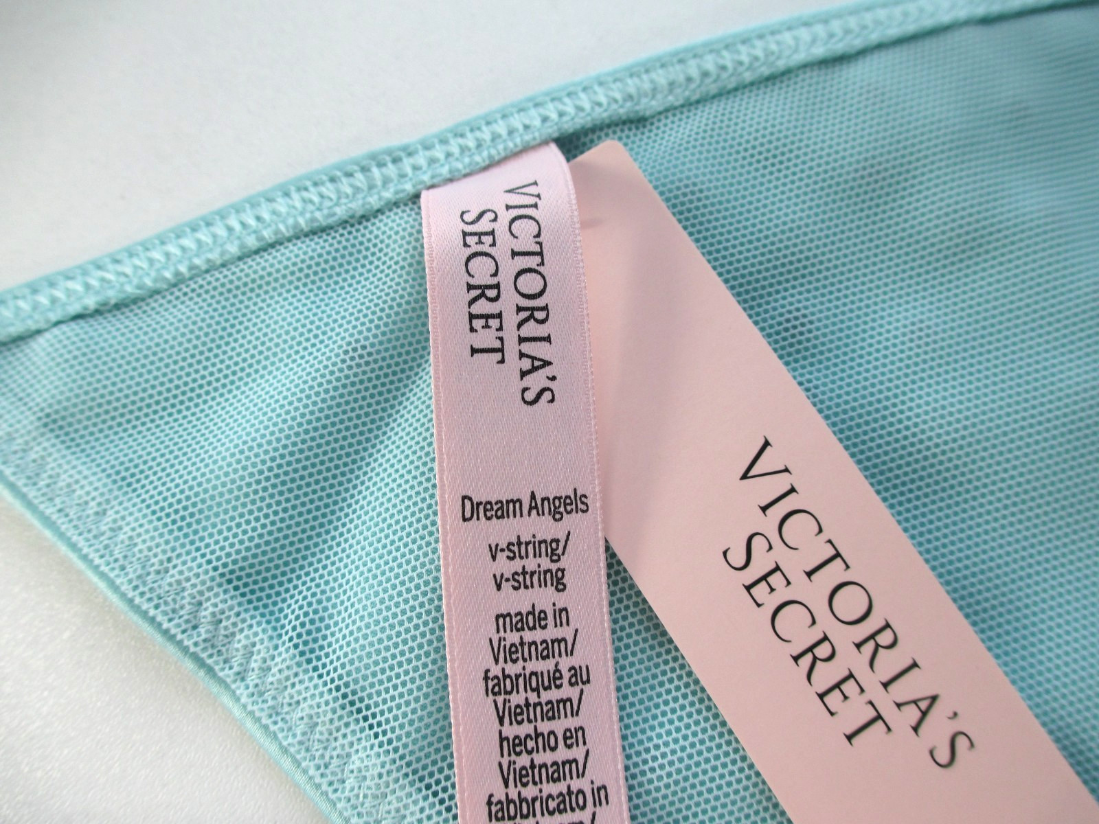 VICTORIA’S SECRET DREAM ANGELS V-String Thong Panty S M Blue NWT Pearl VS Satin