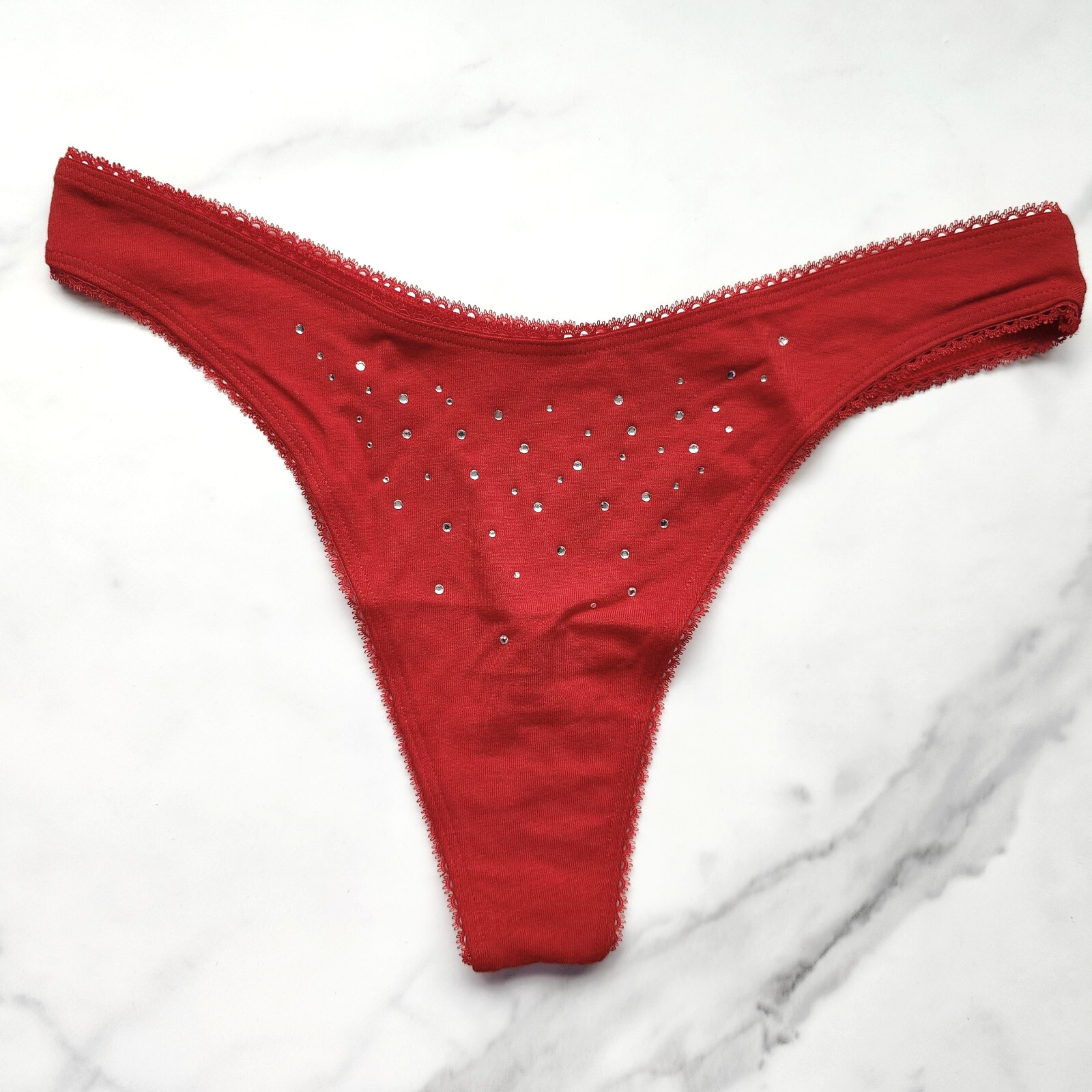 Victoria’s Secret Stretch Cotton Scatter Shine High-Leg Scoop Thong Size S