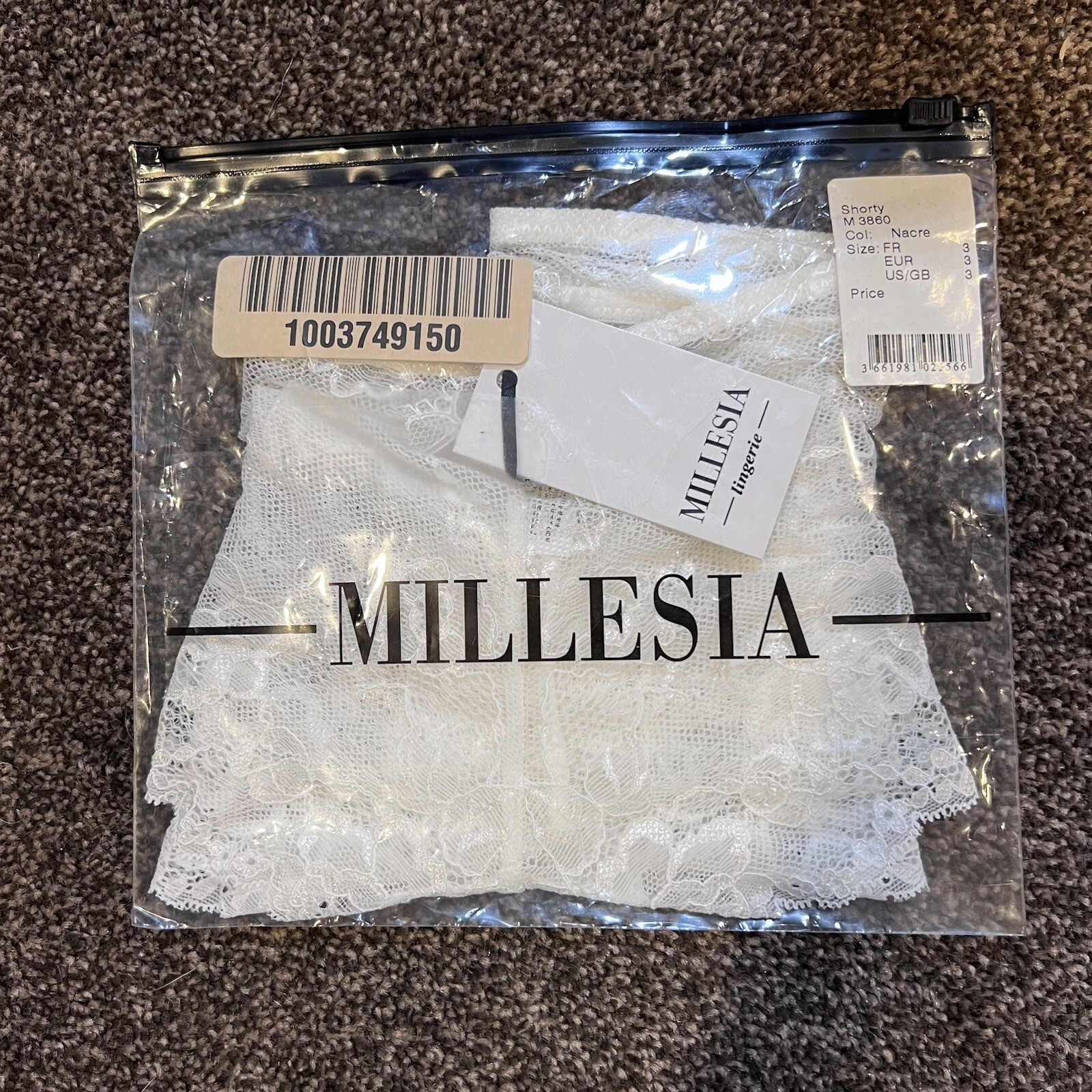 Millesia White Floral Lace Lingerie Brief Panty Size 3