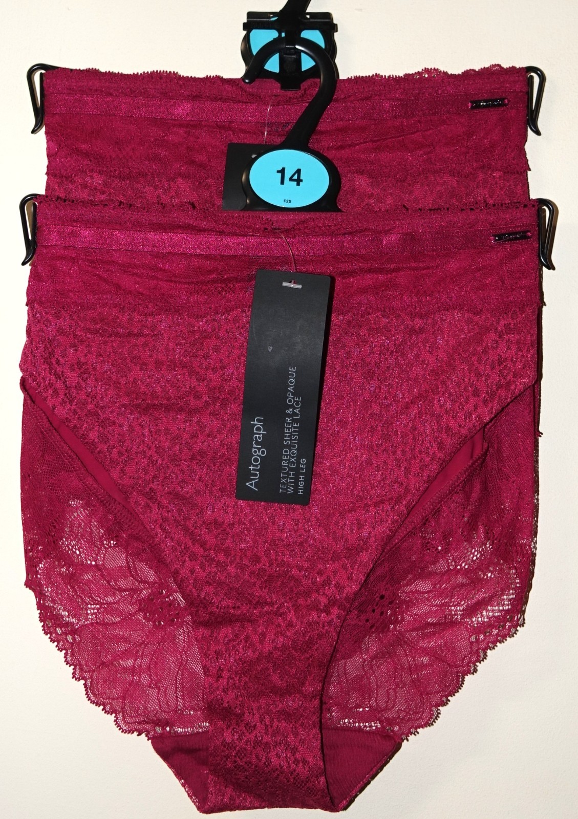 M&S AUTOGRAPH HIGH LEG KNICKERS 2 PACK SIZE 14 RED – NEW