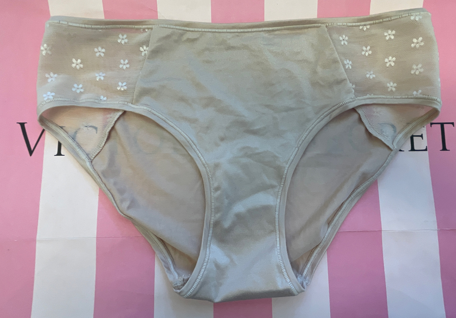 RARE *2014* NWT VICTORIA’S SECRET SATIN-LIKE HIPHUGGER , SMOOTH MESH NUDE/ LARGE