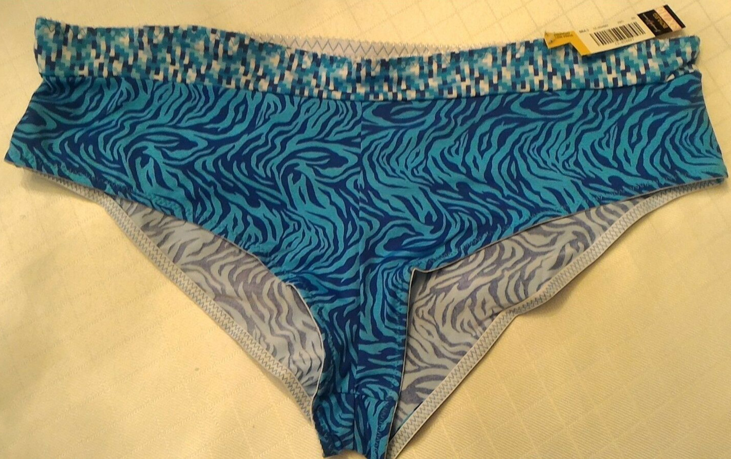Bikini womens panties (size 3X) BLUE ANIMAL BOYLEG geo trim