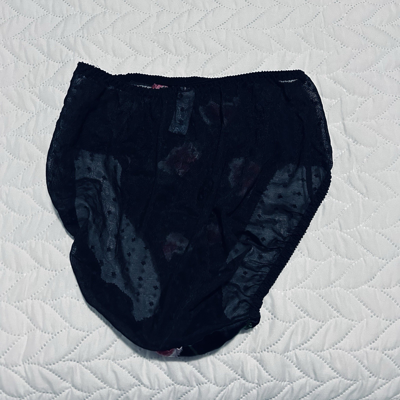 Vintage 80s Valentino High Cut Panties Medium Satin Lace Sheer Roses Swiss Dot