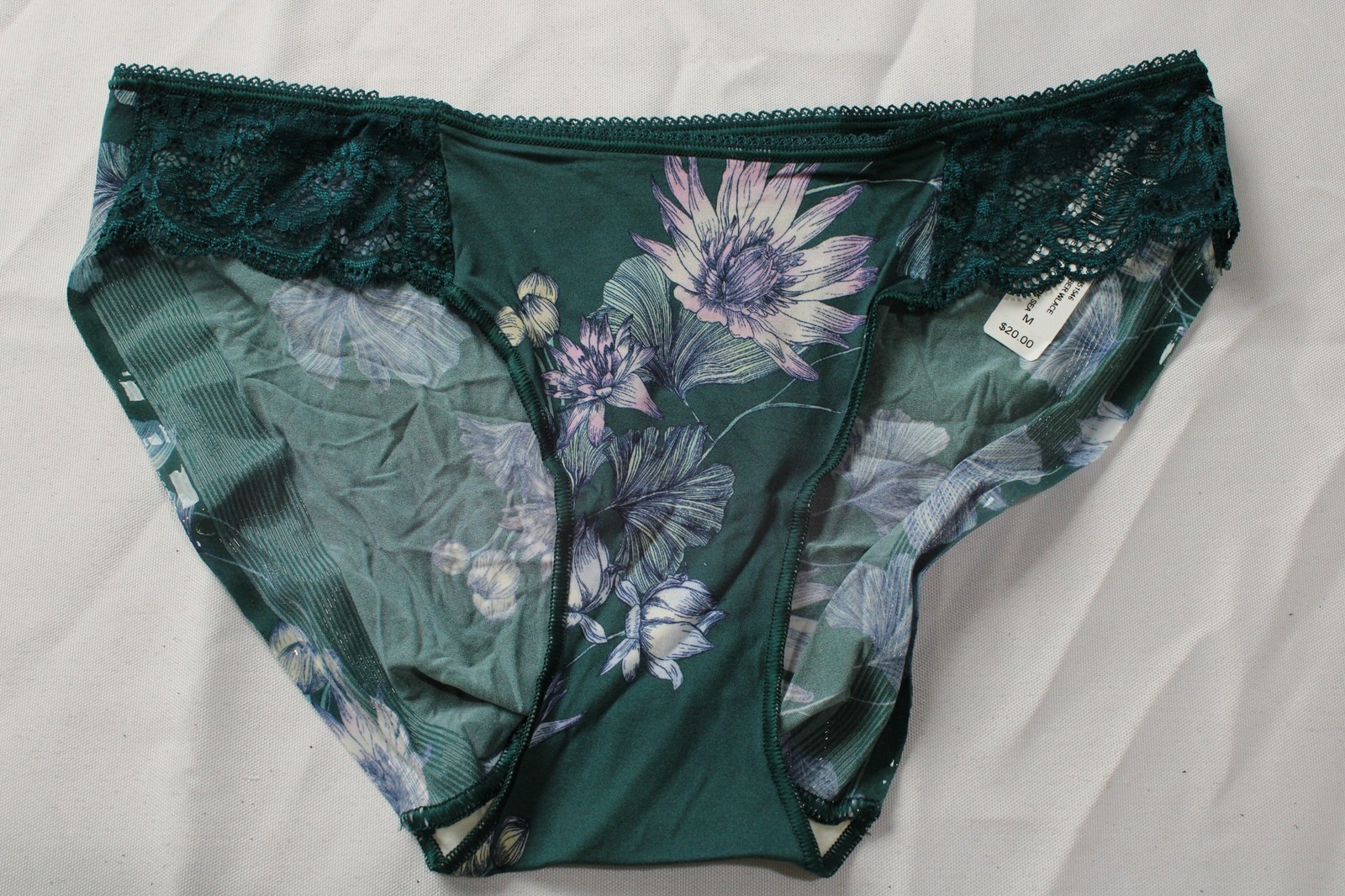 Soma Women’s Microfiber Lace Bikini Panty BL1 Haven Botanical Medium NWT
