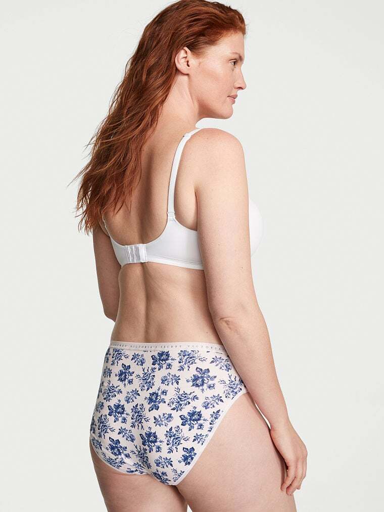 M L XL XXL White Blue Rose Cotton Victorias Secret High-Leg Waist Brief Pantie