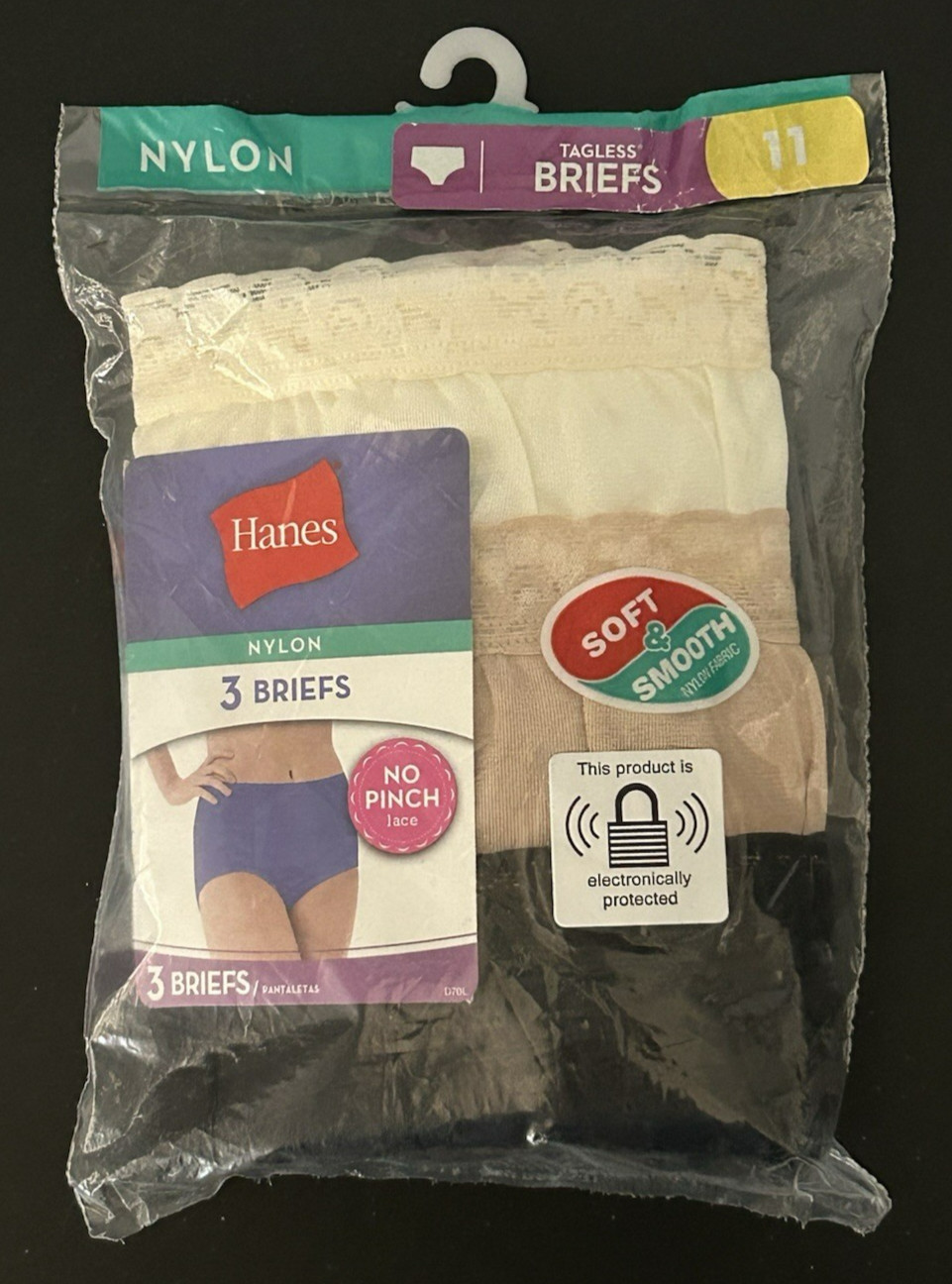 NIP HANES NYLON BRIEFS TAGLESS LACE WAIST COTTON LINER 3 PACK WOMEN’S S1ZE 11