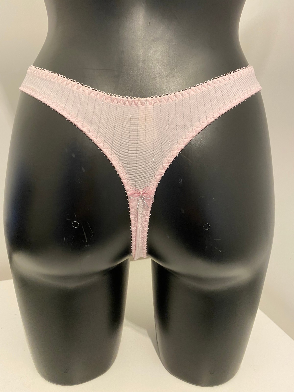 Baby Pink & Silver Sparkle Thong Pinstripe string panty panties underwear