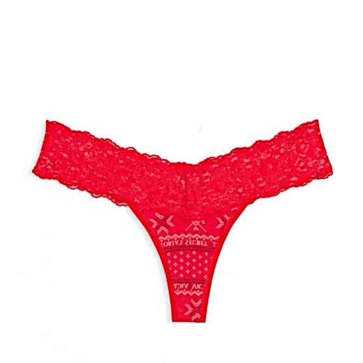 Victoria’s Secret The Lacie Lace Thong Panty L *Red Fair Isle* NEW