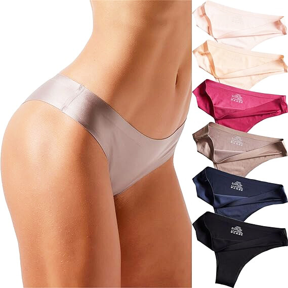 6 Pack Lot Womens Ice Silky Panties Briefs Seamless Thongs Underwear Lingeries