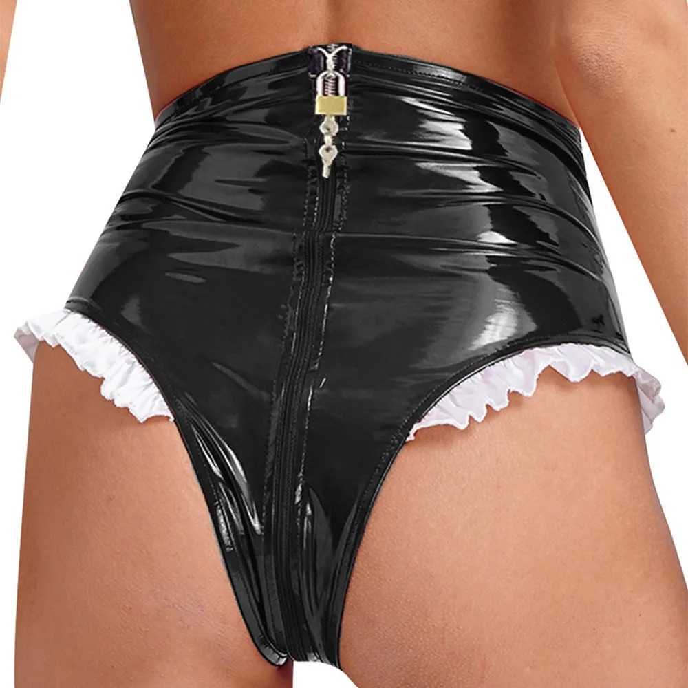 Lockable Briefs Panties Underwear Glossy Wet Look Zipper Crossdresser Brief