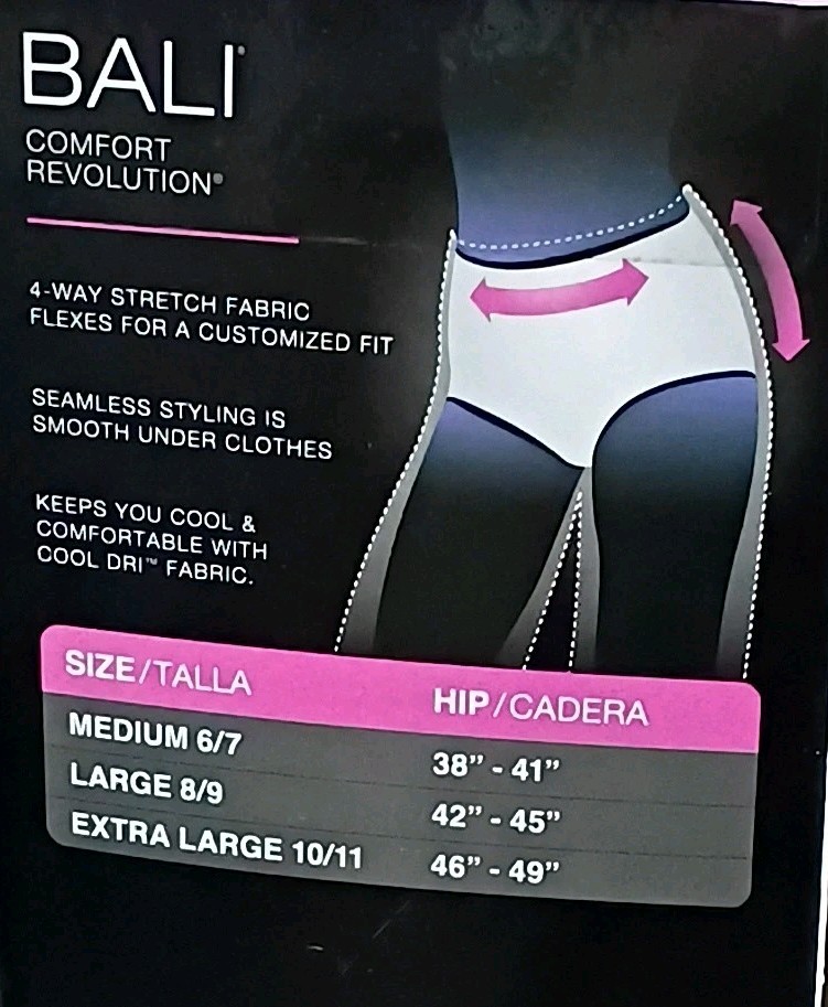 BALI Comfort Revolution 4 Pr Seamless Comfy Stretch Briefs NEW In Box Size 10/11