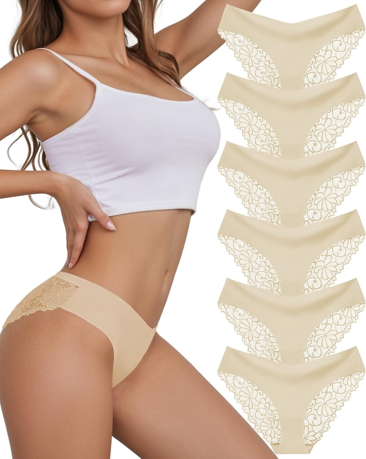 Womens Seamless Comfortable Underwear Lace Bikini Briefs No Show Panties 6 Pack