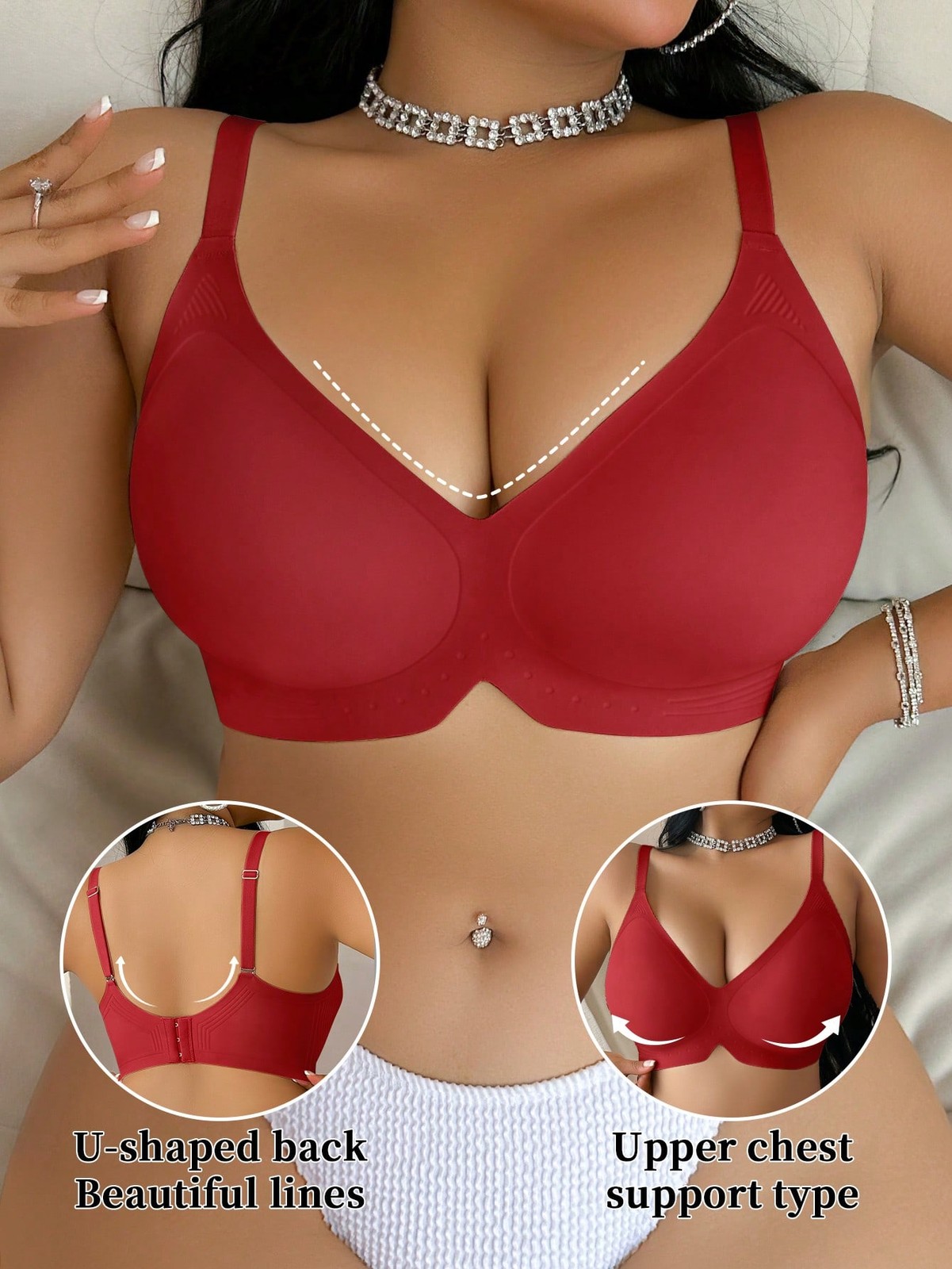 Ladies Plus Size Jelly Strappy Soft Support Bra Wireless Padded Cheap24