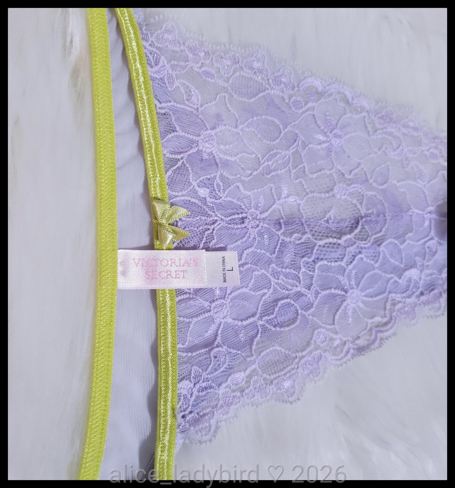 Vintage VICTORIA’S SECRET String Bikini Thong PANTY Sheer NYLON Color-block Bow