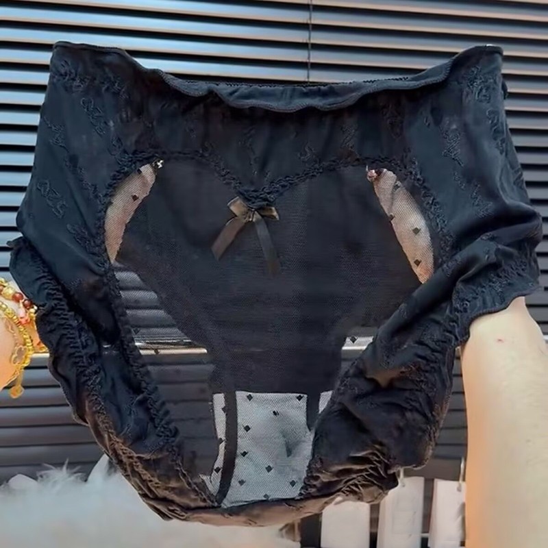 Womens Oversize Lace Transparent Panties Brief Princess Bow High Waist Underpant