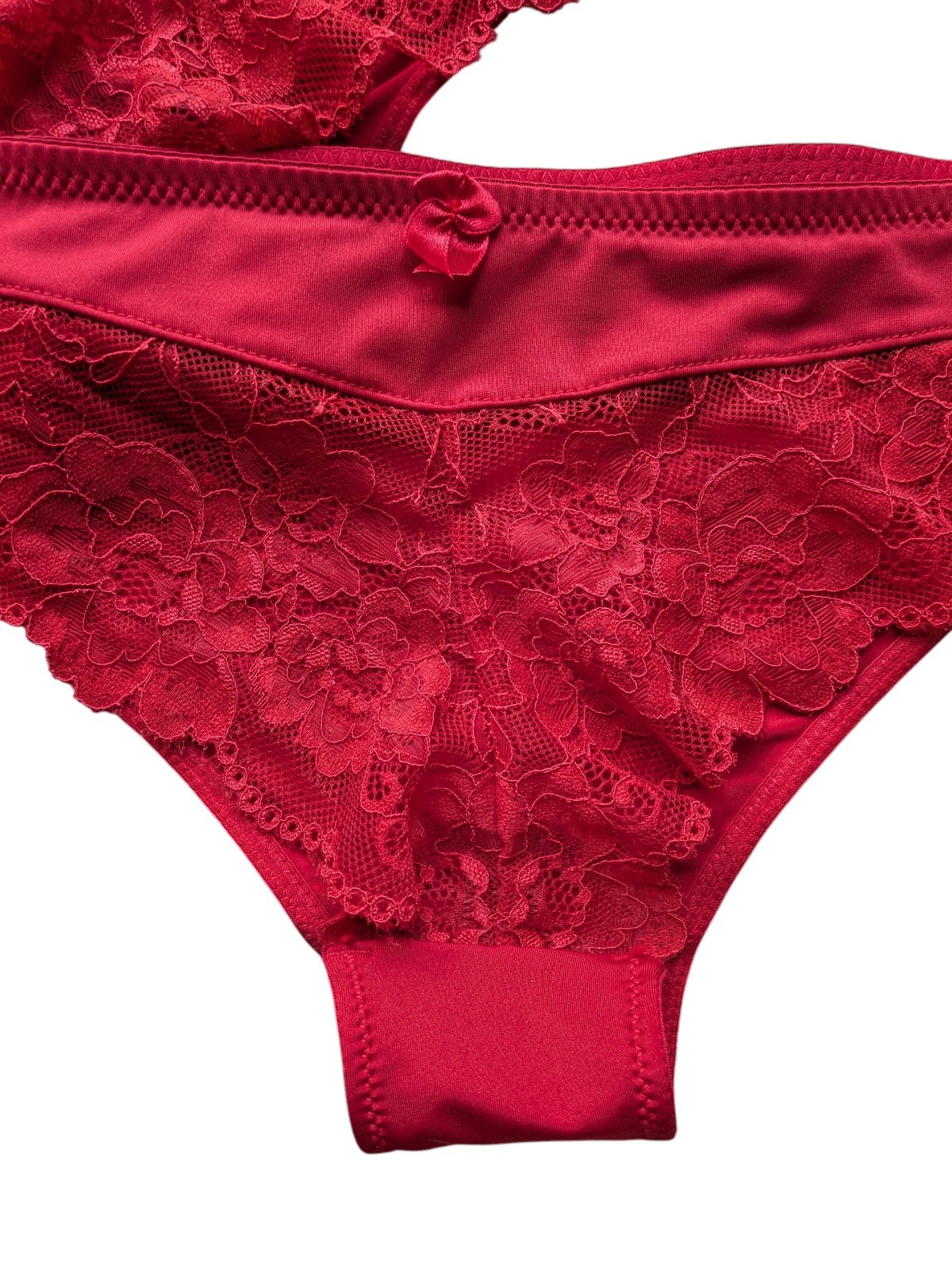 Women’s Red Briefs Semi Sheer Lace Panel Bikini Fit Knickers UK Sizes 10-24