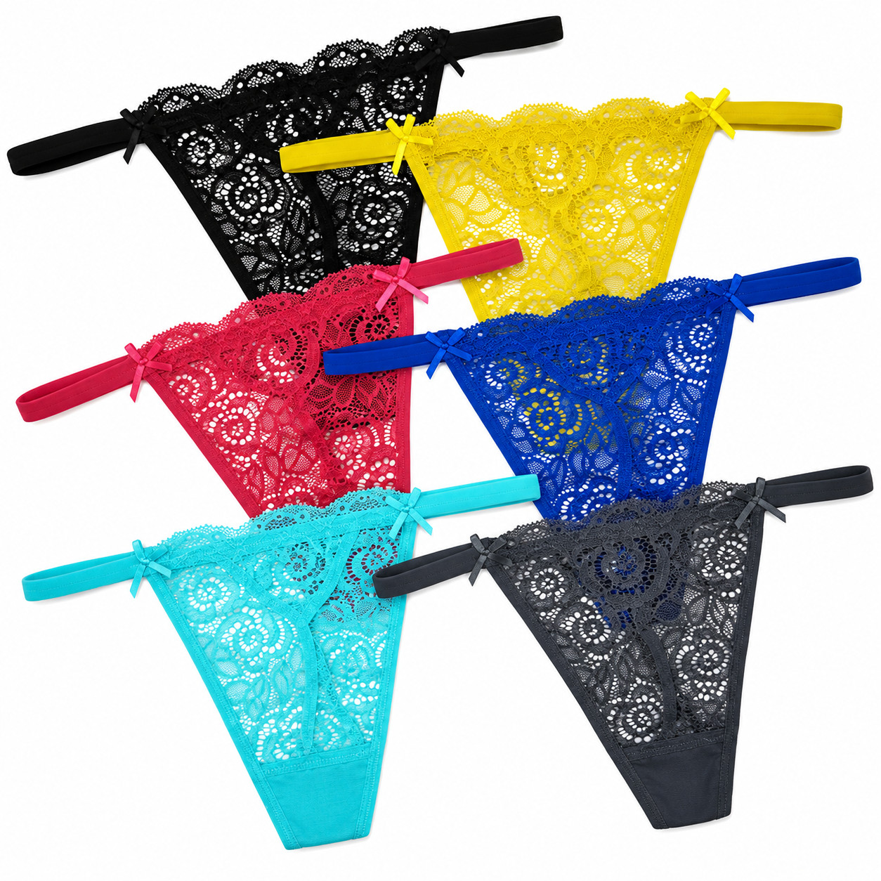 6 Pack M L XL Women Sheer Sexy Lace Thong Panties Low Rise G-String Underwear