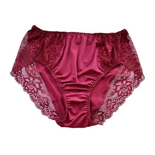 Women’s Plus Size Briefs Hi Cut Full Brief Panty Lace Trimmed 9 Plus Burgandy