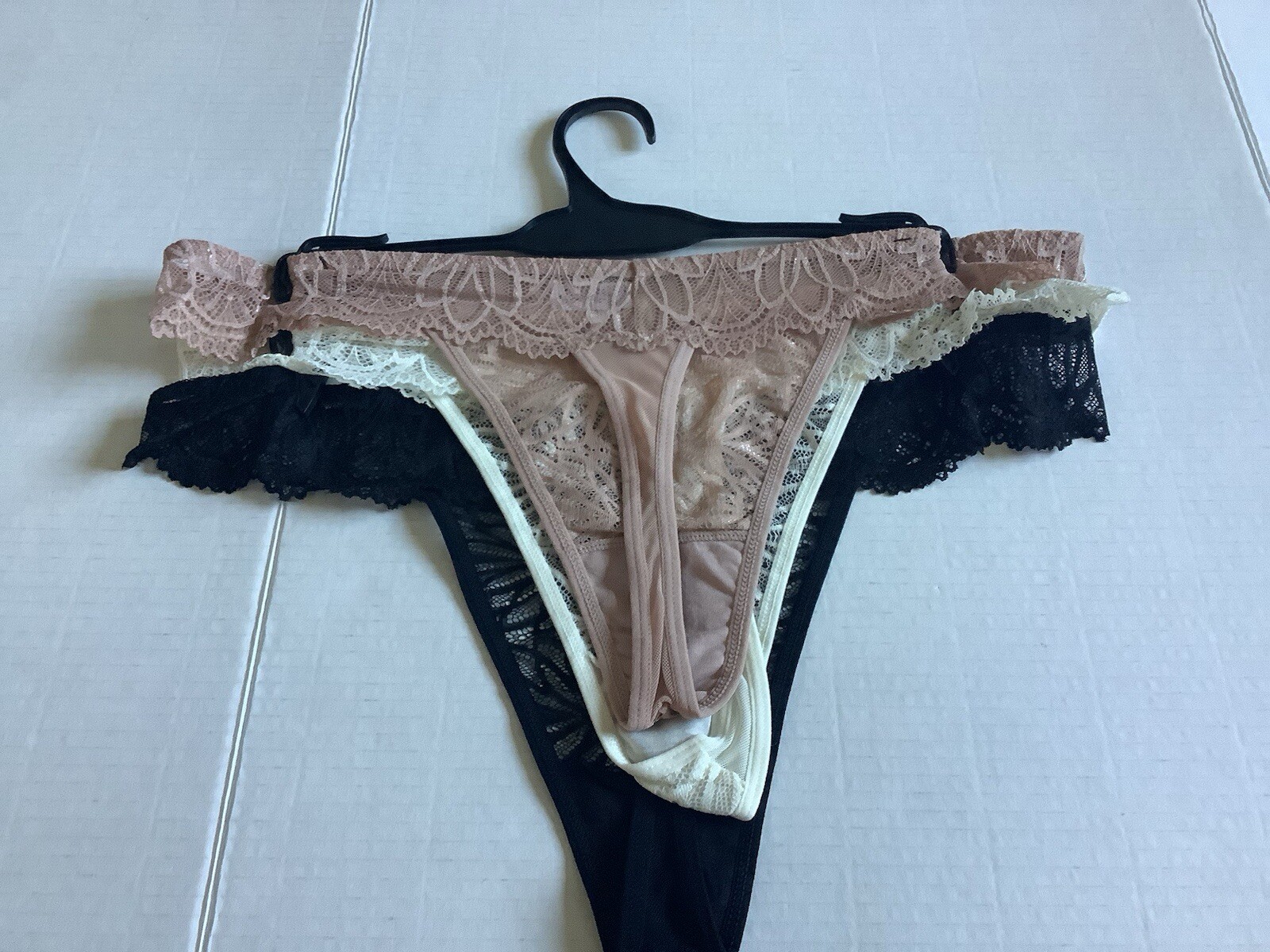 Carrie Amber Intimates Lace Thong 3 Pack Size 2X Black, White, Beige NWT