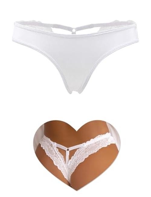 Women’s Sexy Thong Panties Lace Tangas Plus Size X-Large-XX-Large 1pcs-white