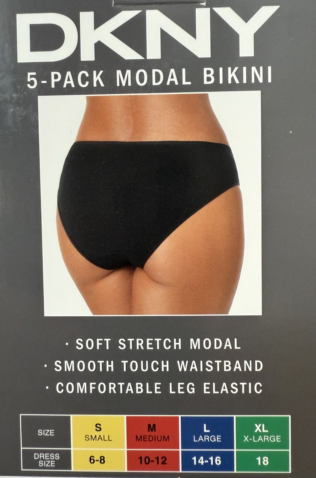 DKNY 5 Pack Modal Bikini Briefs – XL Extra Large – Black / White / Brown Set New