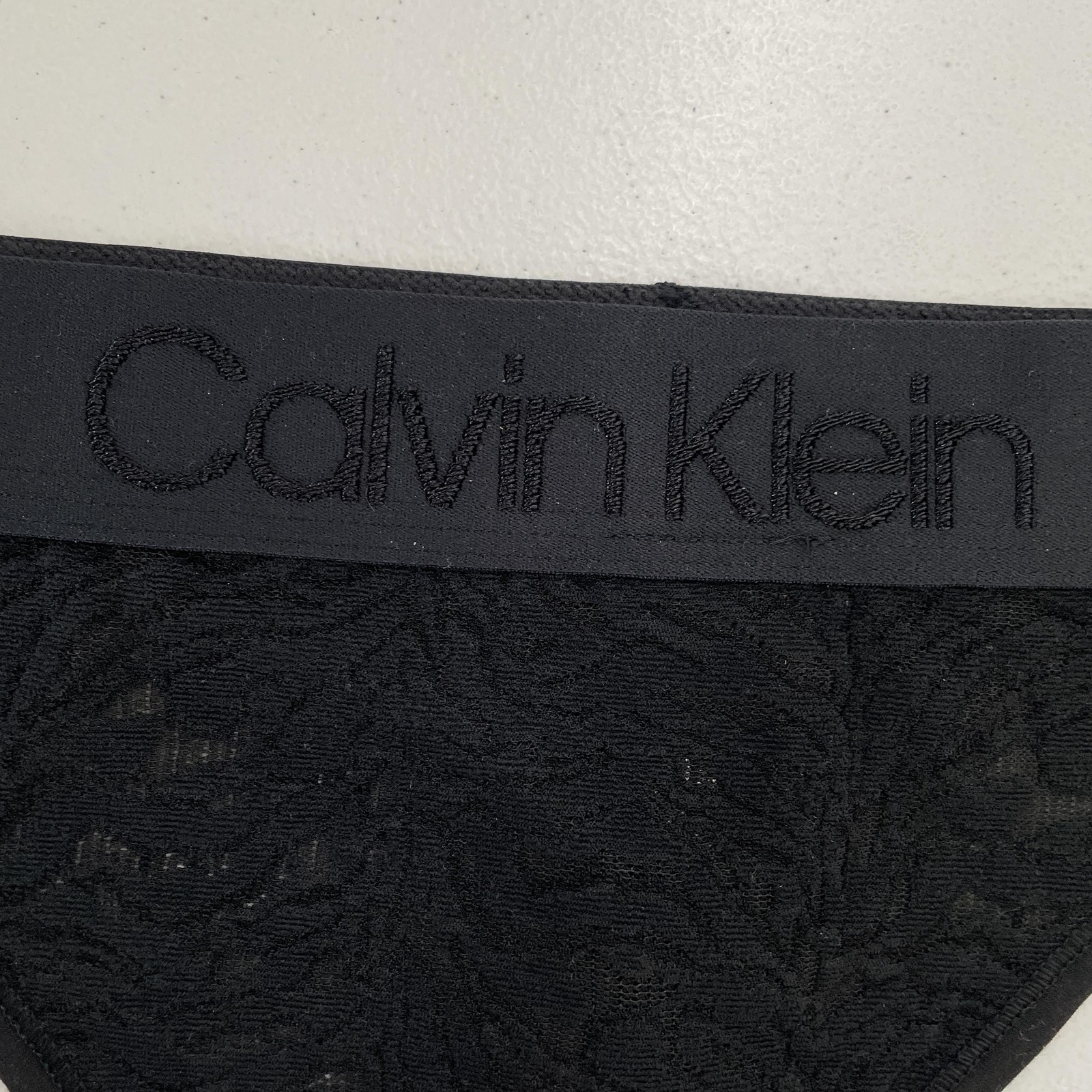 Calvin Klein Thong Panties Womens XL Black Lace Logo Waistband Ultra Soft CK