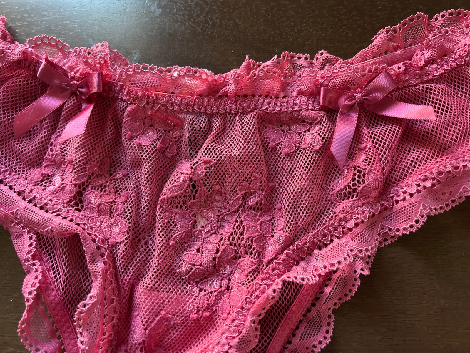 Vtg VICTORIA SECRET SEXY LITTLE THINGS PINK MESH RARE PANTIES Bows Frilly Lace M