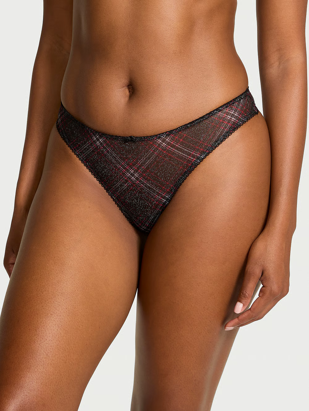 Victoria’s Secret The Lacie Shimmer Mesh Thong Panty ST11276777 NEW with TAGS