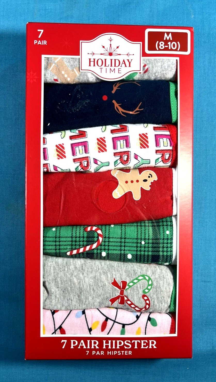NIB~HOLIDAY TIME Christmas Hipster Underwear~ 7 Pack Women size S (8-10) Panties