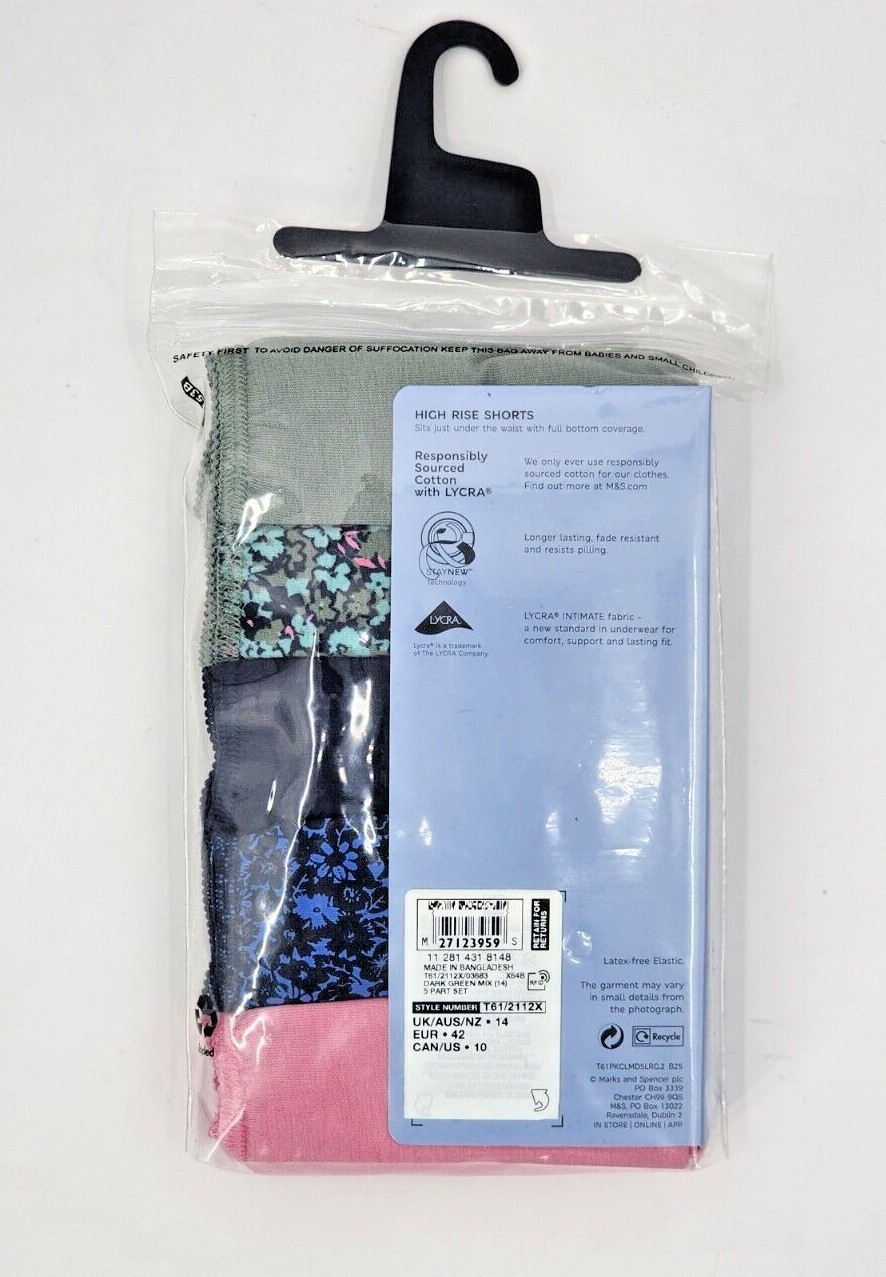 M&S Ladies 5 Pack Cotton Lycra High Rise Midi Knickers Underwear