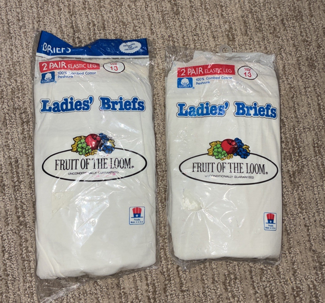 New Vintage 1986 Woman Briefs Size 13 Lot 2 Pair White/Off W 100% Combed Cotton