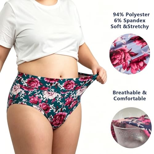 Women’s Plus Size Underwear Floral Print 4X-Large 6 Pack Plus Panties Yj Floral