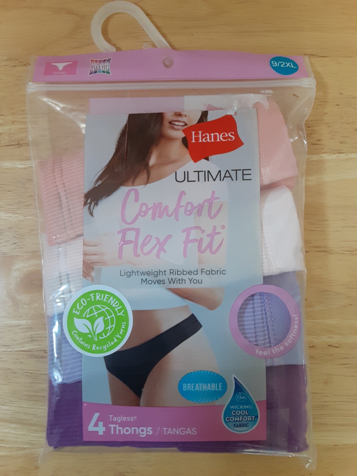 Hanes Ultimate Comfort Flex Fit Woman’s 4 Pair Thongs Size 9-2XL NEW WITH TAGS