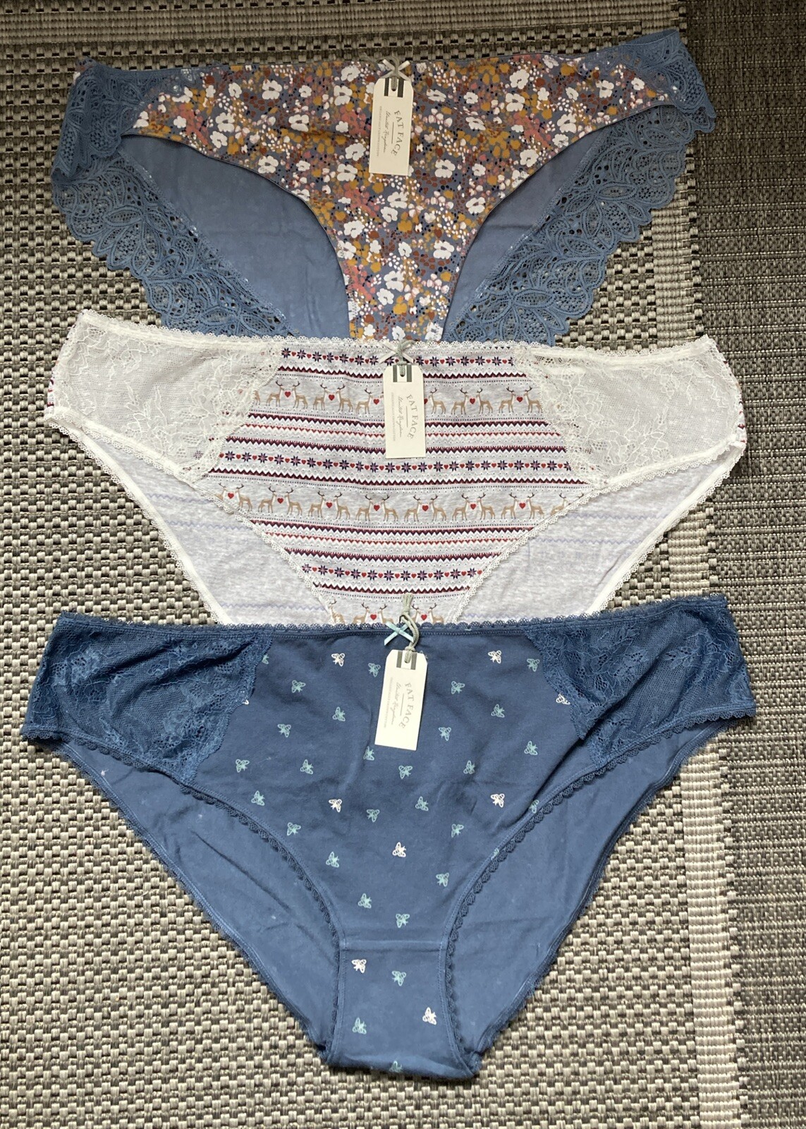 Fatface Ladies Knickers x 3 Pairs Cotton/Elastane Size 24 REDUCED !!!