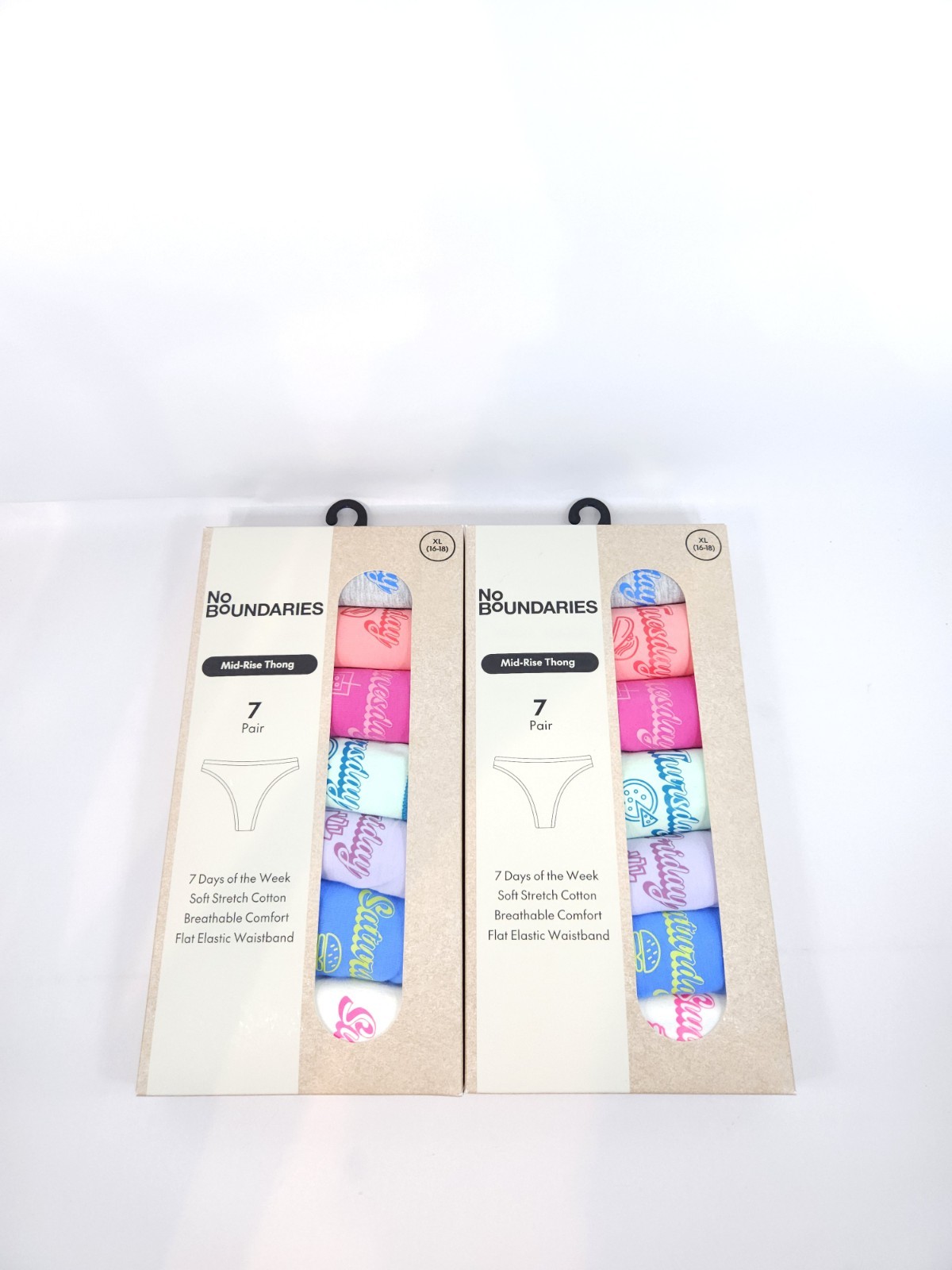 No Boundaries Women Cotton Thong Panties 7 Pack Days Week XL 16-18 Lot of 2