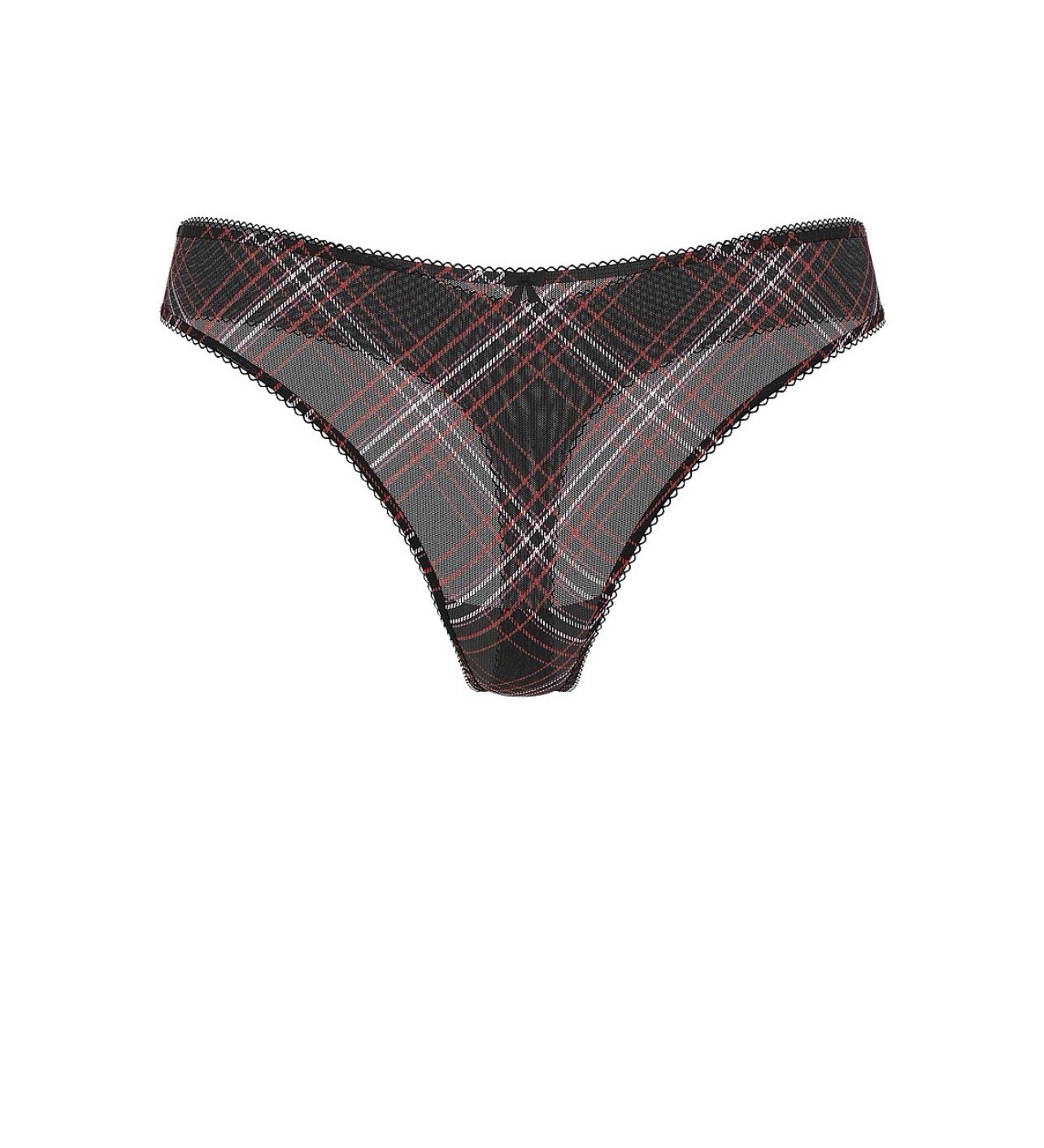 Victoria’s Secret Shimmer Mesh THONG Panty Sz L BLACK PLAID 7E63 NWT$14.50