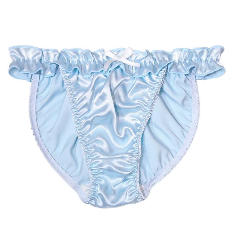 Japanese Sweet Womens Ruffles Faux Satin Panties Briefs Lolita Cute Underwear
