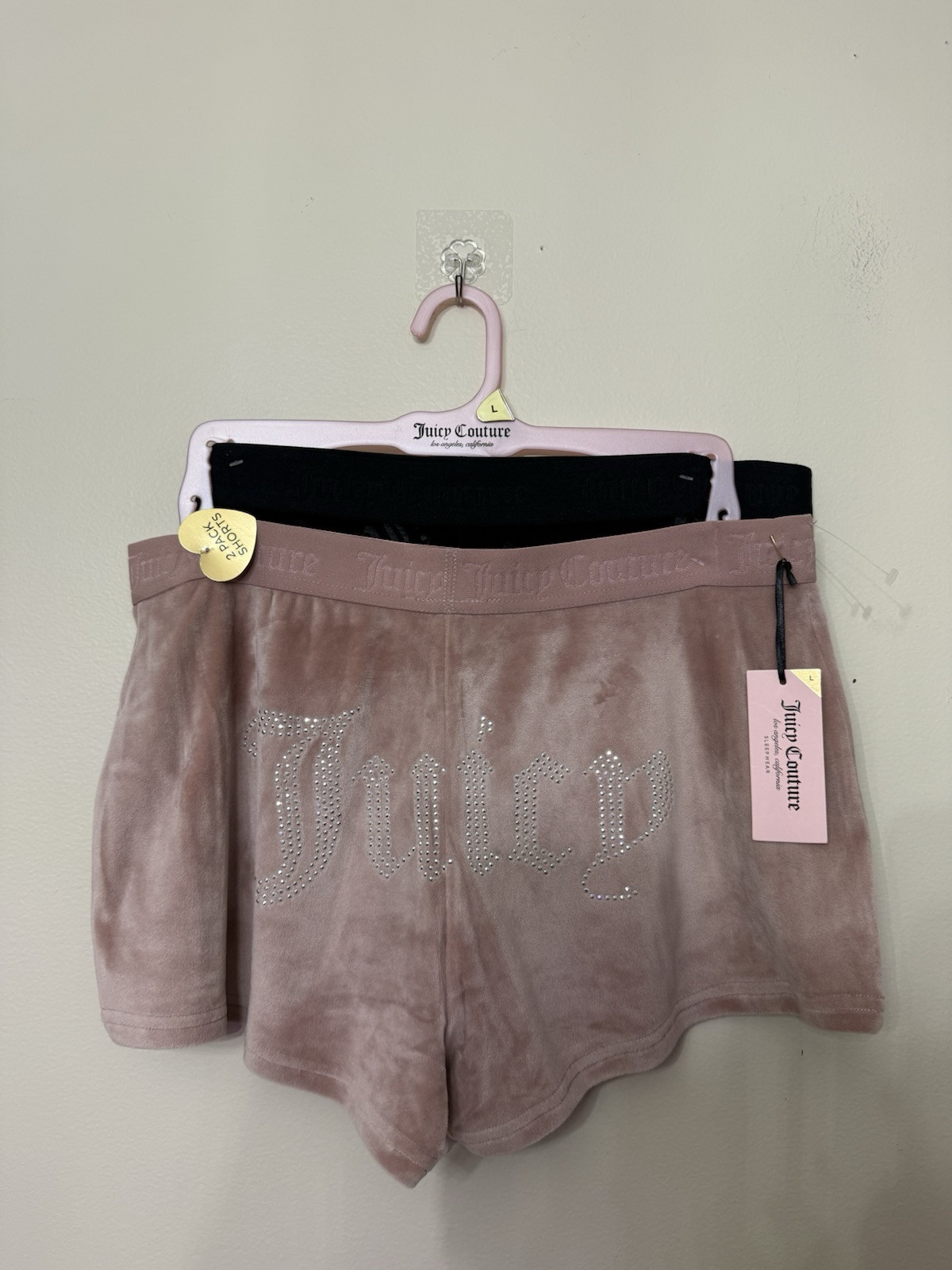 Juicy Couture Womens size L Bling Logo Soft Velour BOOTY Shorts 2 pack NWT